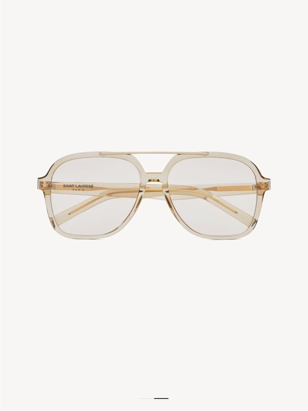 Saint Laurent Translucent Beige Pilot Sunglasses with Gold Bridge